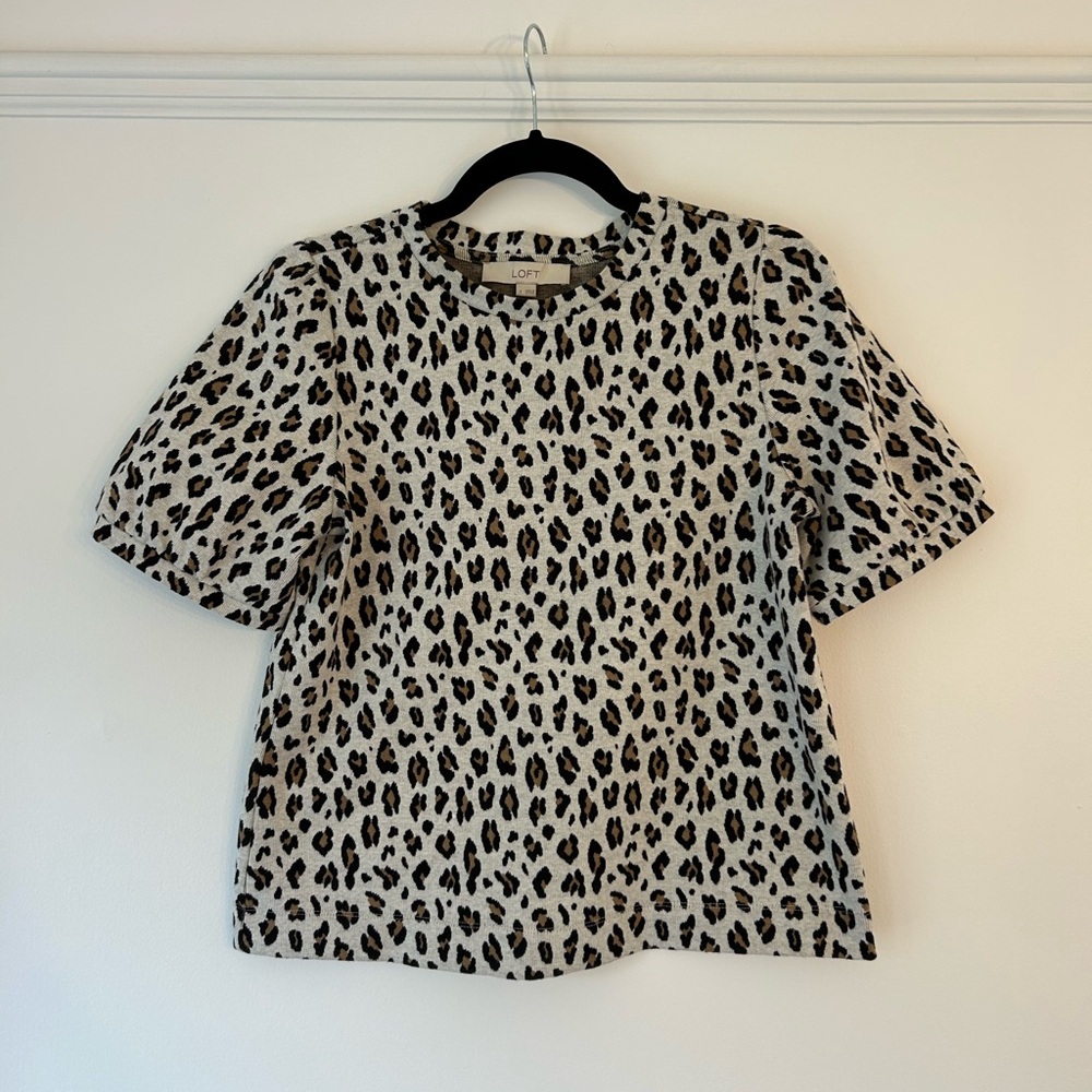 LOFT Black and Cream Leopard Print Top